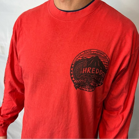 Shredders digest red back print long sleeves shirt L - Picture 2 of 11